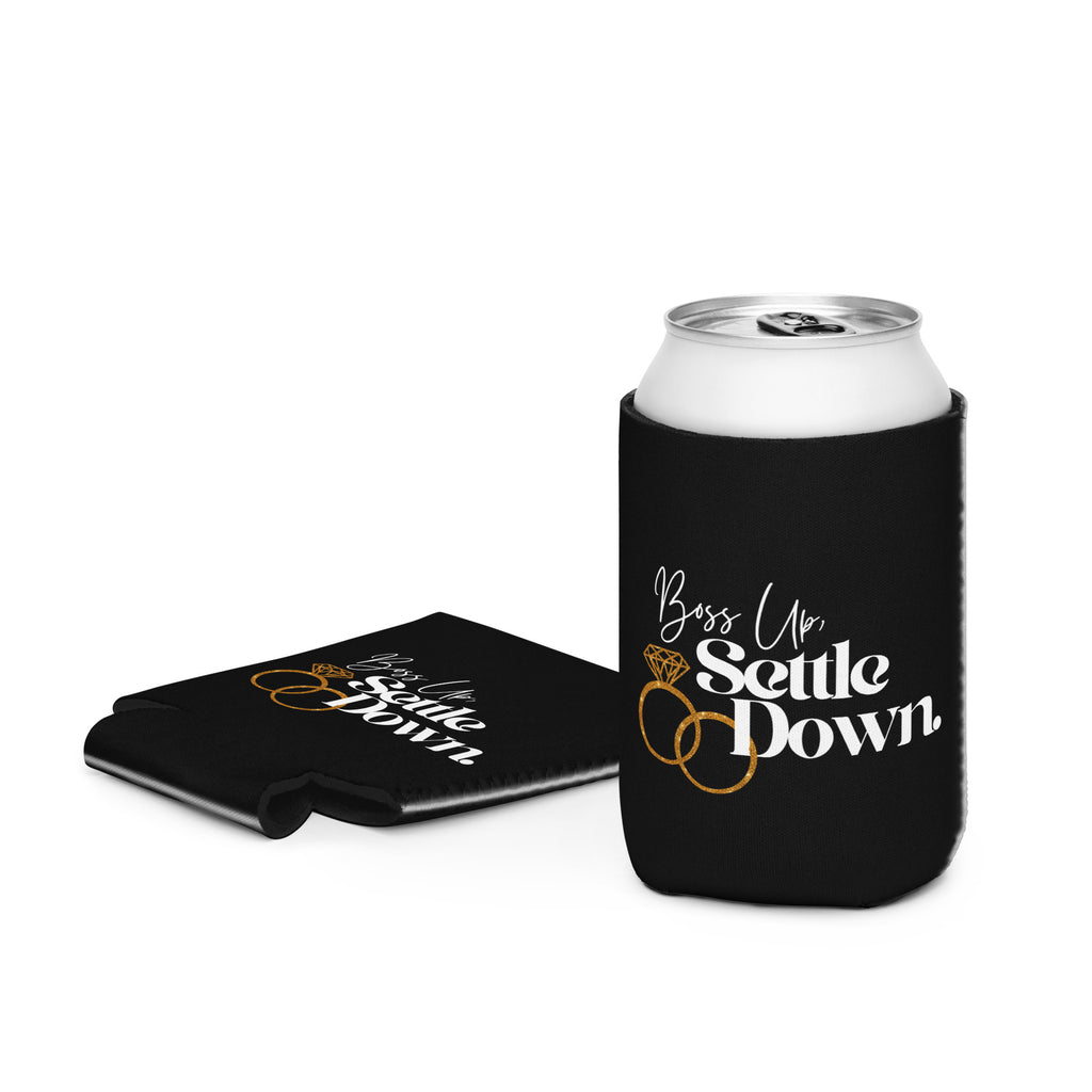 Boss Up, Settle Down Gold Rings Can Coozie