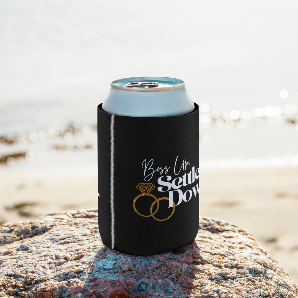 Boss Up, Settle Down Gold Rings Can Coozie