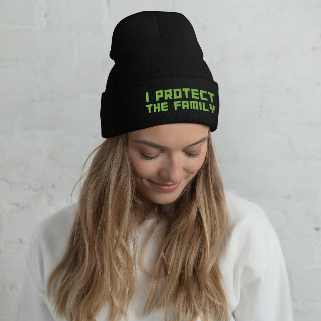 I Protect the Family Green Embroidery Cuffed Beanie