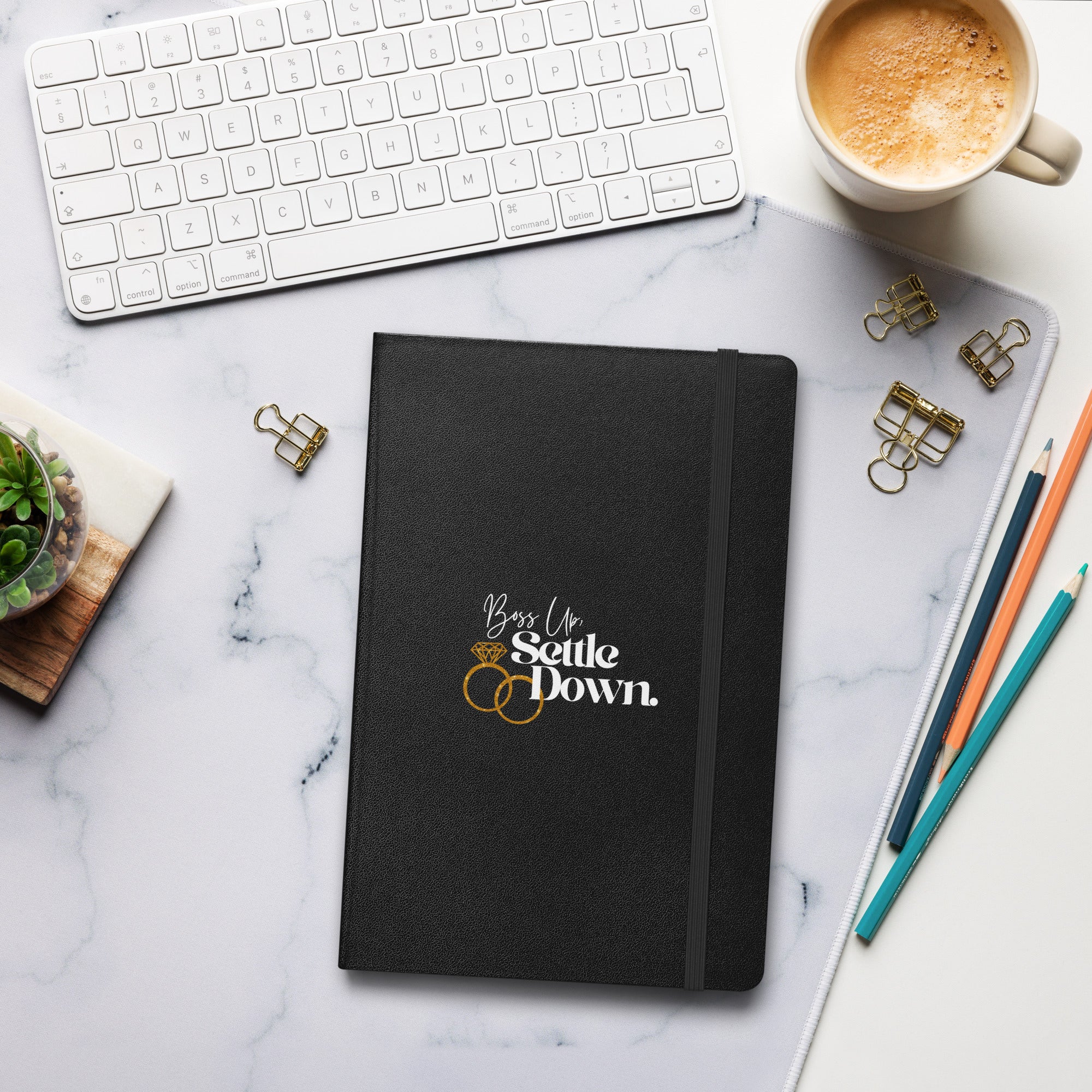 Boss Up Settle Down WLM Rings Black Wedding Hardcover Bound Notebook