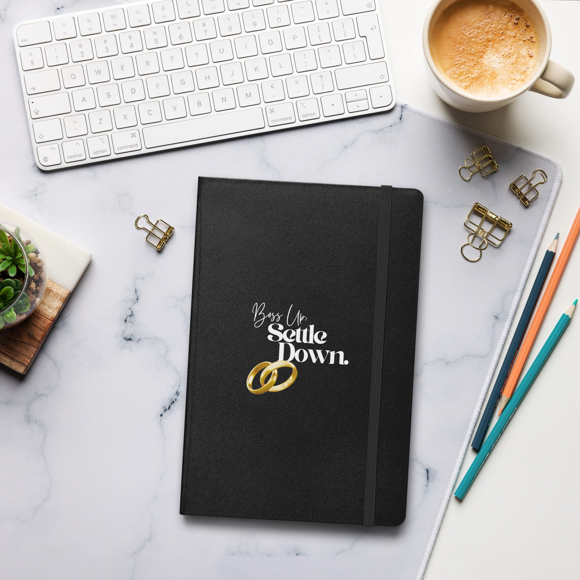 Boss Up Settle Down MLM Gold Rings Black Wedding Hardcover Bound Notebook
