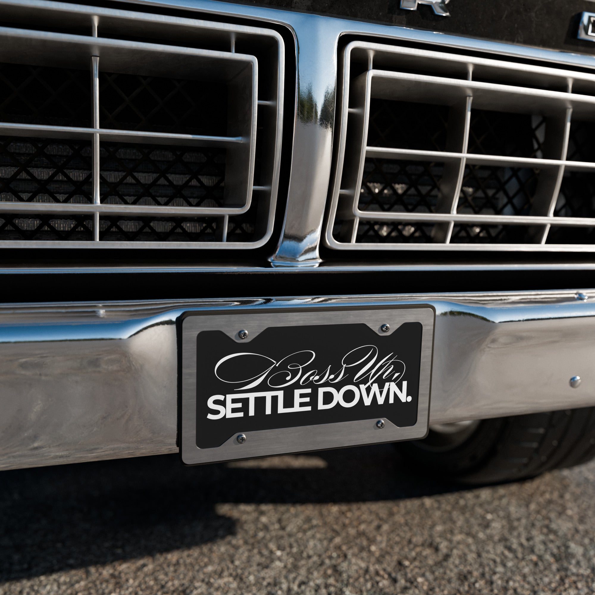 Black Boss Up, Settle Down Getaway Car Vanity License Plate